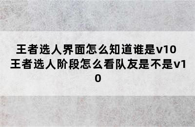 王者选人界面怎么知道谁是v10 王者选人阶段怎么看队友是不是v10